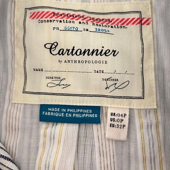 Cartonnier Women Black White Striped Collared Pockets Long Sleeves Blazer Size 0 - Picture 7 of 12